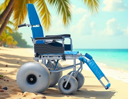 YSB01 Beach Wheelchair with Wide Sand Tires for Coastal Accessibility